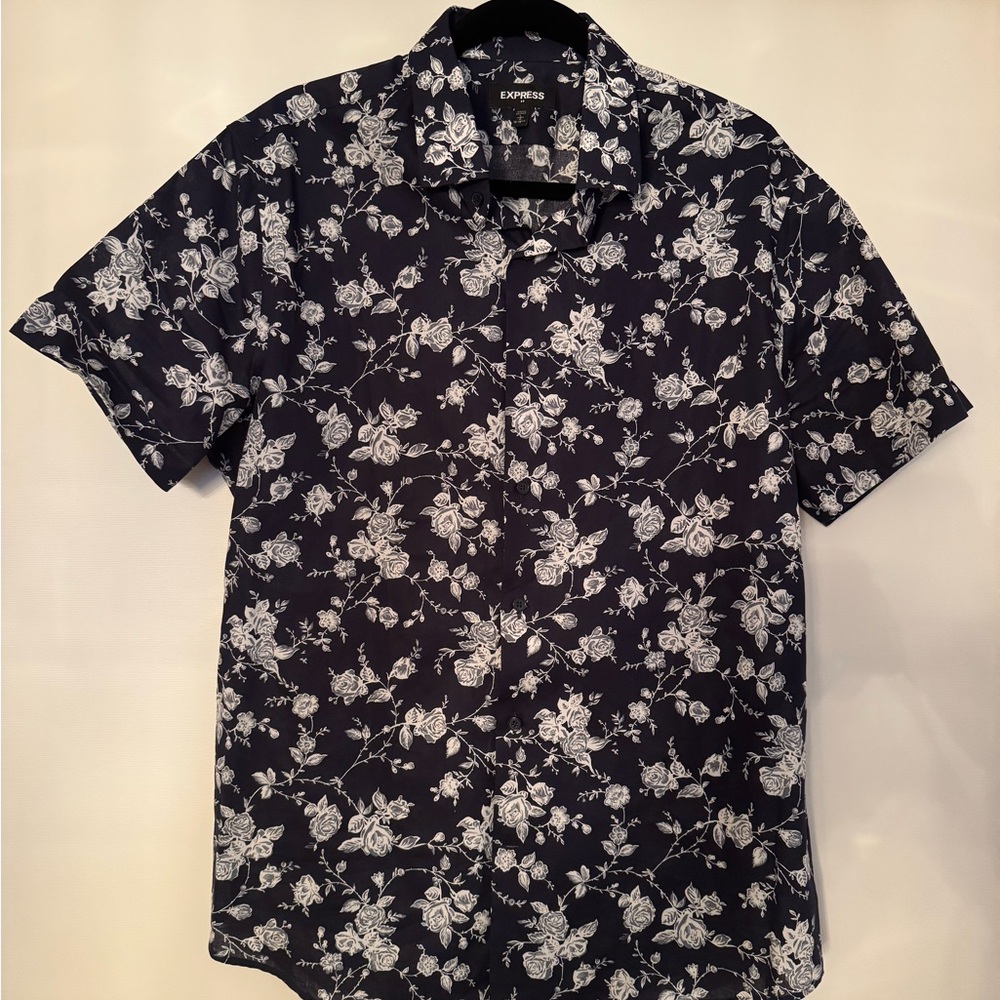 Express Black and White Casual Button Down Shirt